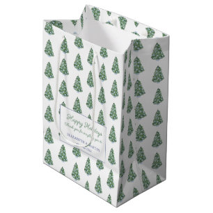 Preppy Chinoiserie Christmas Tree Happy Holidays Medium Gift Bag