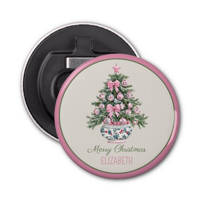 Preppy Chinoiserie Christmas Tree Personalised Bottle Opener (Front)