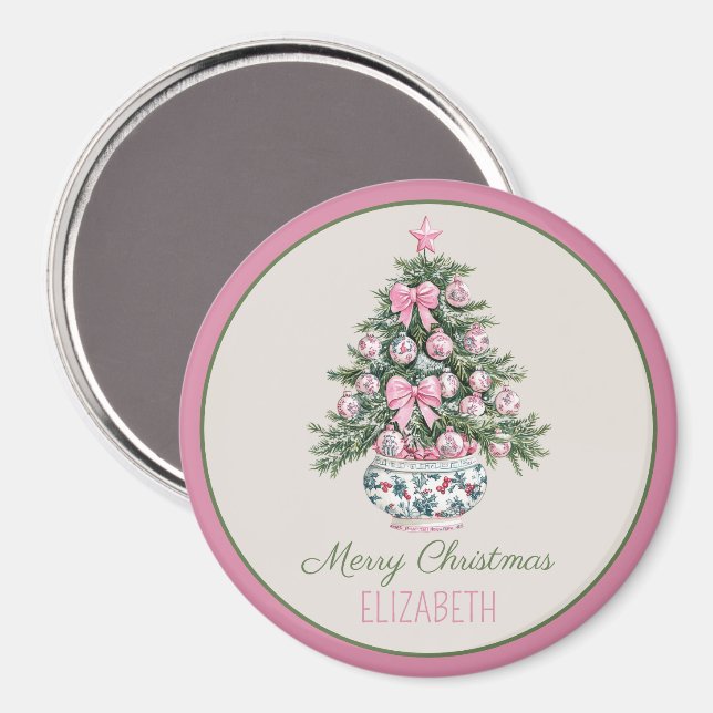 Preppy Chinoiserie Christmas Tree Personalised Magnet (Front/Back)