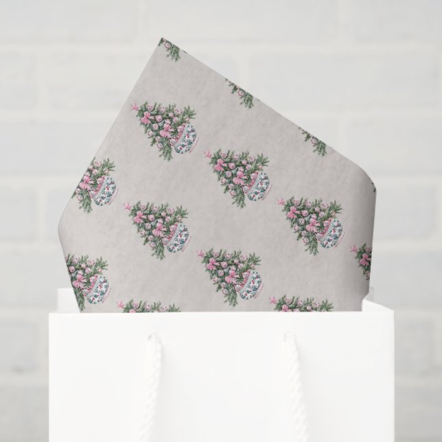 Preppy Chinoiserie Christmas Tree Personalised Tissue Paper (Gift Bag)
