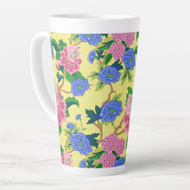Preppy Chinoiserie Floral Latte Mug (Left Angle)