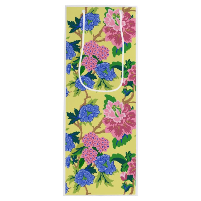 Preppy Chinoiserie Floral Wine Gift Bag (Front)