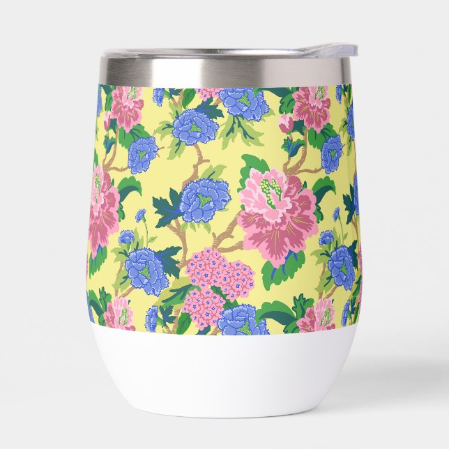 Preppy Chinoiserie Floral Wine Tumbler (Left)