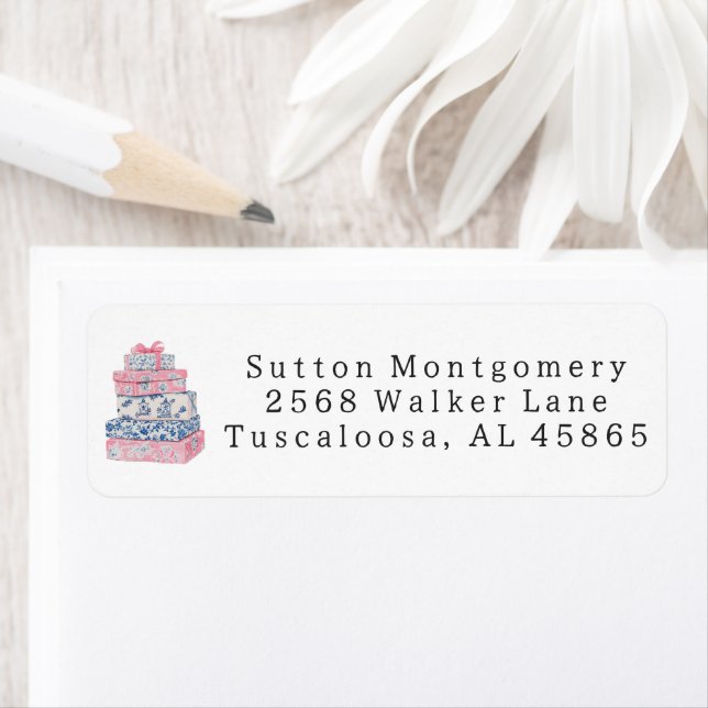Preppy Chinoiserie Grandmilennial Gift Address (Insitu)