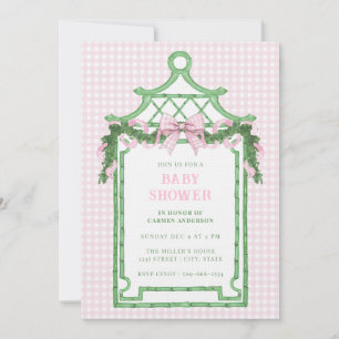 Preppy Chinoiserie Pagoda Christmas Baby Shower Invitation