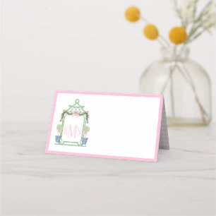 Preppy Chinoiserie Pagoda Monogram  Place Card