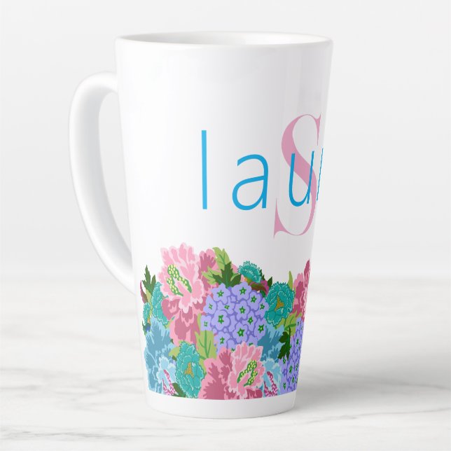Preppy Chinoiserie with monogram name Latte Mug (Left Angle)