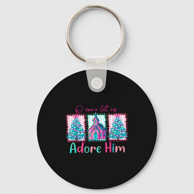 Preppy Christian Retro Christmas Oh Come Let Us Ad Key Ring (Front)
