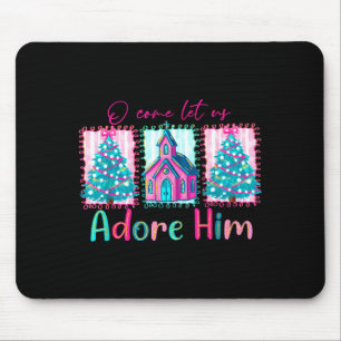 Preppy Christian Retro Christmas Oh Come Let Us Ad Mouse Mat