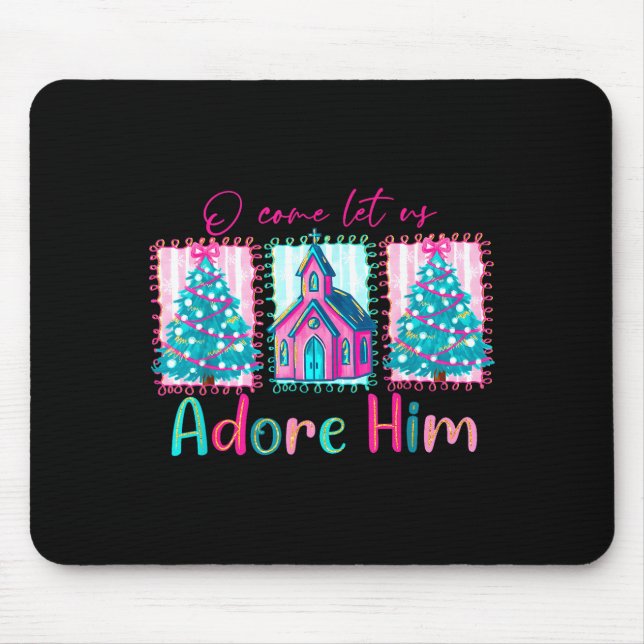 Preppy Christian Retro Christmas Oh Come Let Us Ad Mouse Mat (Front)
