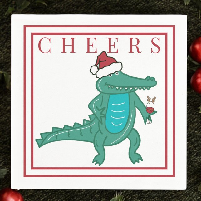 Preppy Christmas Alligator Santa Wine Cheers Napkin (Creator Uploaded)