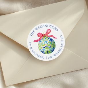 Preppy Christmas Baubles Ornaments Classic Round Sticker