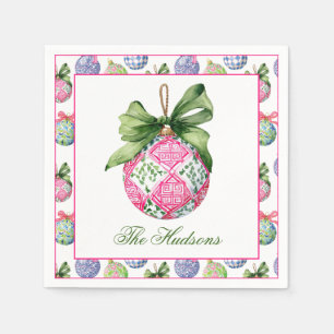 Preppy Christmas Baubles Ornaments Personalized Napkin