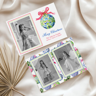 Preppy Christmas Baubles Ornaments Photo Holiday Card