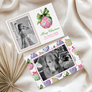 Preppy Christmas Baubles Ornaments Photo Holiday Card