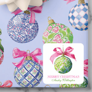 Preppy Christmas Baubles Ornaments Square Sticker