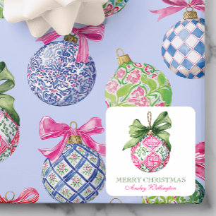 Preppy Christmas Baubles Ornaments Square Sticker