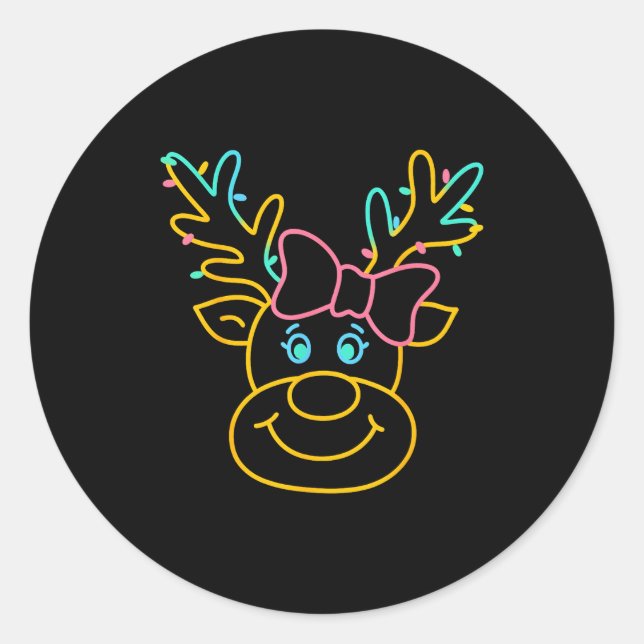 Preppy Christmas Coquette Bow Reindeer Family Matc Classic Round Sticker (Front)