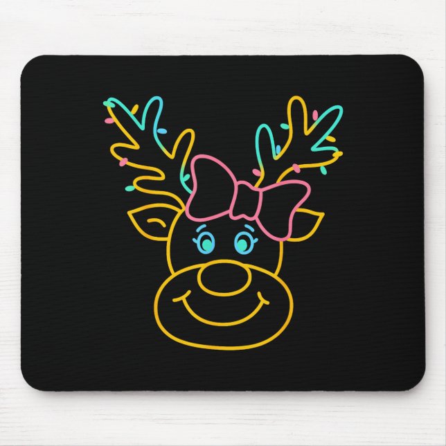Preppy Christmas Coquette Bow Reindeer Family Matc Mouse Mat (Front)