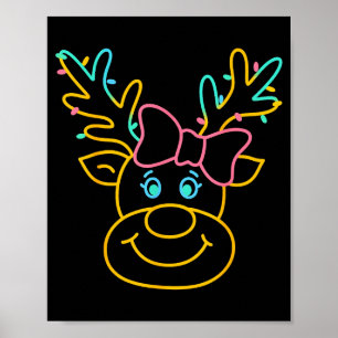 Preppy Christmas Coquette Bow Reindeer Family Matc Poster