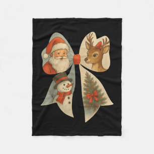 Preppy Christmas Coquette Bow Reindeer Snowman San Fleece Blanket