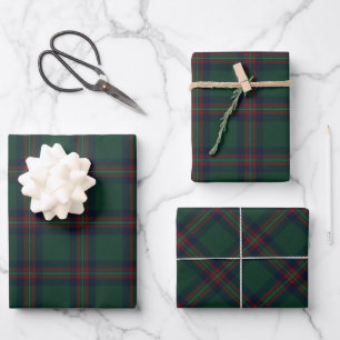 Preppy Christmas Dark Green Plaid  Wrapping Paper Sheet