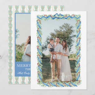 Preppy Christmas Garland Nutcracker Candy 2 Photos Holiday Card