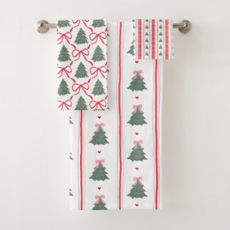 Preppy Christmas Gingham Bow  Bath Towel Set