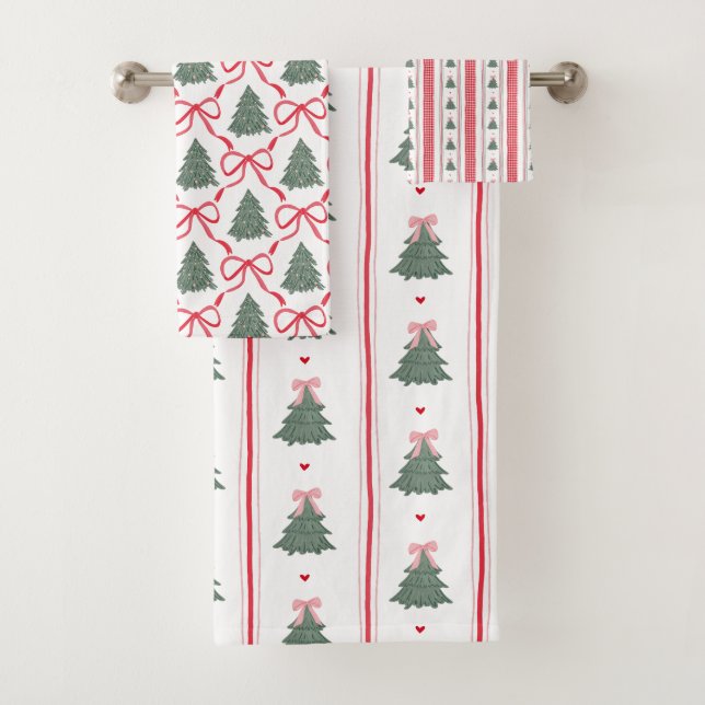 Preppy Christmas Gingham Bow  Bath Towel Set (Insitu)