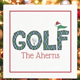 Preppy Christmas Golf Blue Green Argyle Custom Napkin