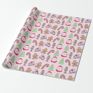Preppy Christmas Icons Soft Pink Wrapping Paper