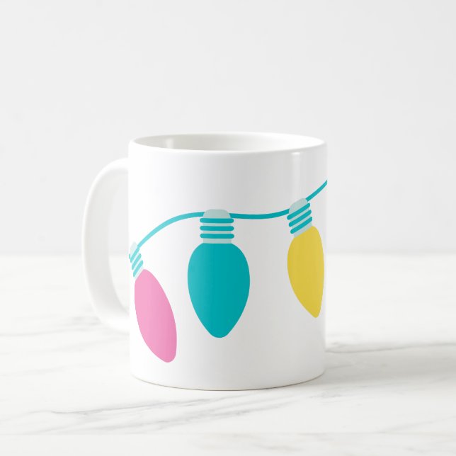 Preppy Christmas Lights Personalised Coffee Mug (Front Left)