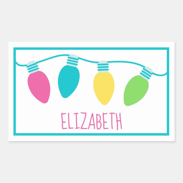 Preppy Christmas Lights Personalised Rectangular Sticker (Front)