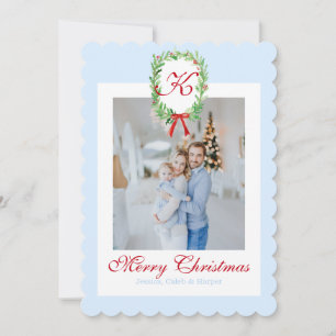 Preppy Christmas Monogram Wreath Holiday Card