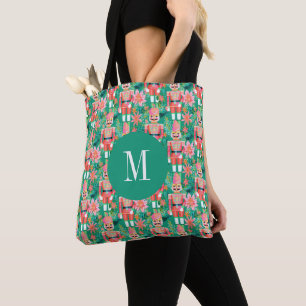 Preppy Christmas Nutcracker Monogrammed Tote Bag