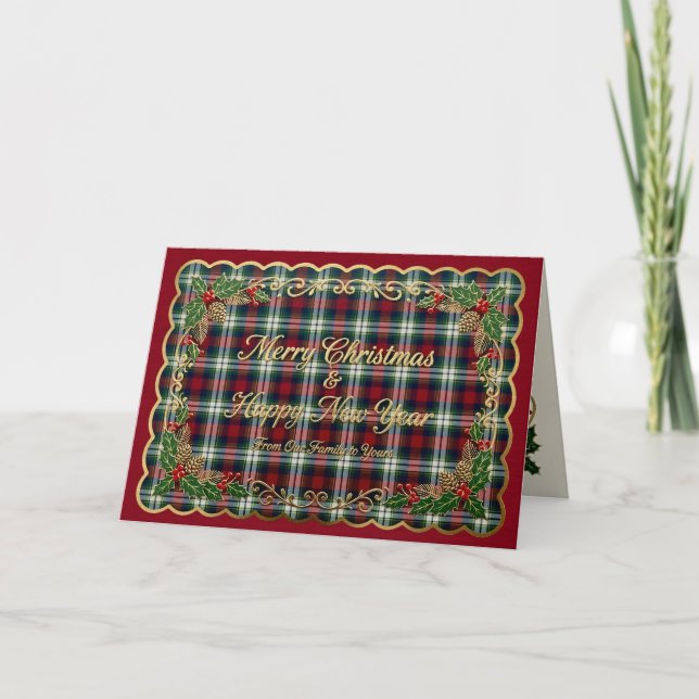 Preppy Christmas Plaid Wrapping Paper Holiday Card (Front)