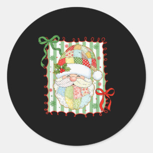 Preppy Christmas Santa Claus Patchwork Xmas Women  Classic Round Sticker