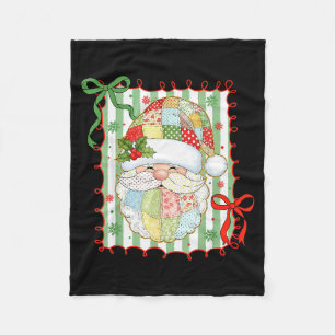 Preppy Christmas Santa Claus Patchwork Xmas Women Fleece Blanket
