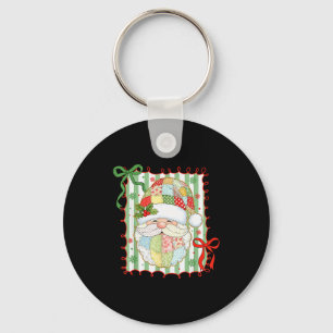 Preppy Christmas Santa Claus Patchwork Xmas Women Key Ring