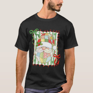 Preppy Christmas Santa Claus Patchwork Xmas Women  T-Shirt