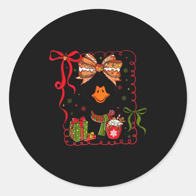 Preppy Christmas Santa Gooses Bow Xmas Tree Funny  Classic Round Sticker (Front)