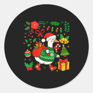 Preppy Christmas Santa Gooses Bow Xmas Tree Funny  Classic Round Sticker