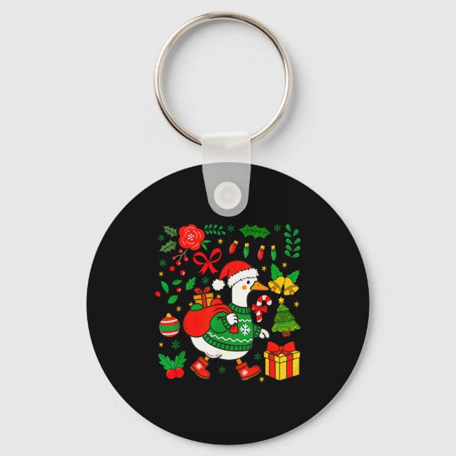 Preppy Christmas Santa Gooses Bow Xmas Tree Funny  Key Ring (Front)