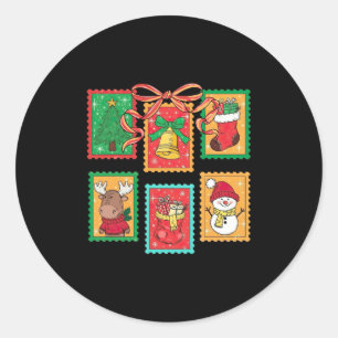 Preppy Christmas Stamps Coquette Bow Reindeer Xmas Classic Round Sticker