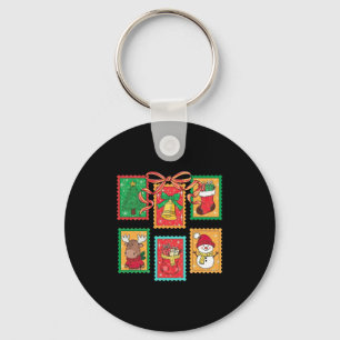 Preppy Christmas Stamps Coquette Bow Reindeer Xmas Key Ring