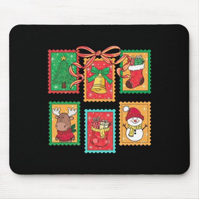 Preppy Christmas Stamps Coquette Bow Reindeer Xmas Mouse Mat (Front)