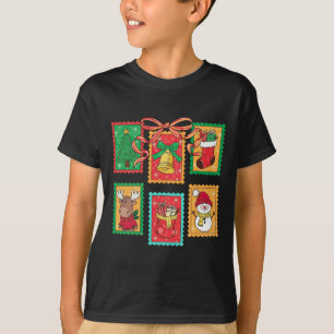 Preppy Christmas Stamps Coquette Bow Reindeer Xmas T-Shirt