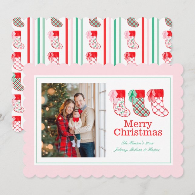 Preppy Christmas Stockings Christmas Holiday Card (Front/Back)