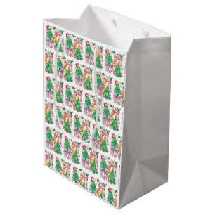 Preppy Christmas Tree Bow Pink Blue Coquette Medium Gift Bag