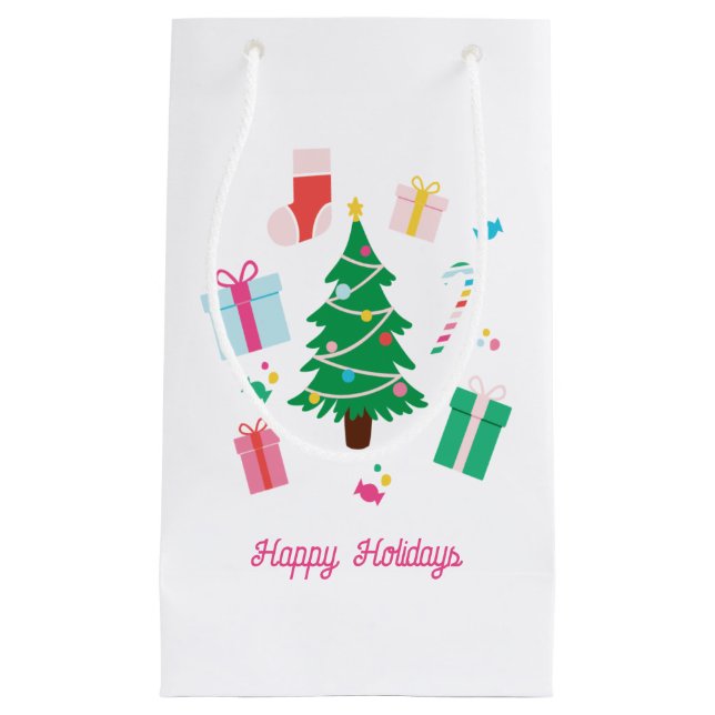 Preppy Christmas Tree Gift Candy Stocking Small Gift Bag (Front)